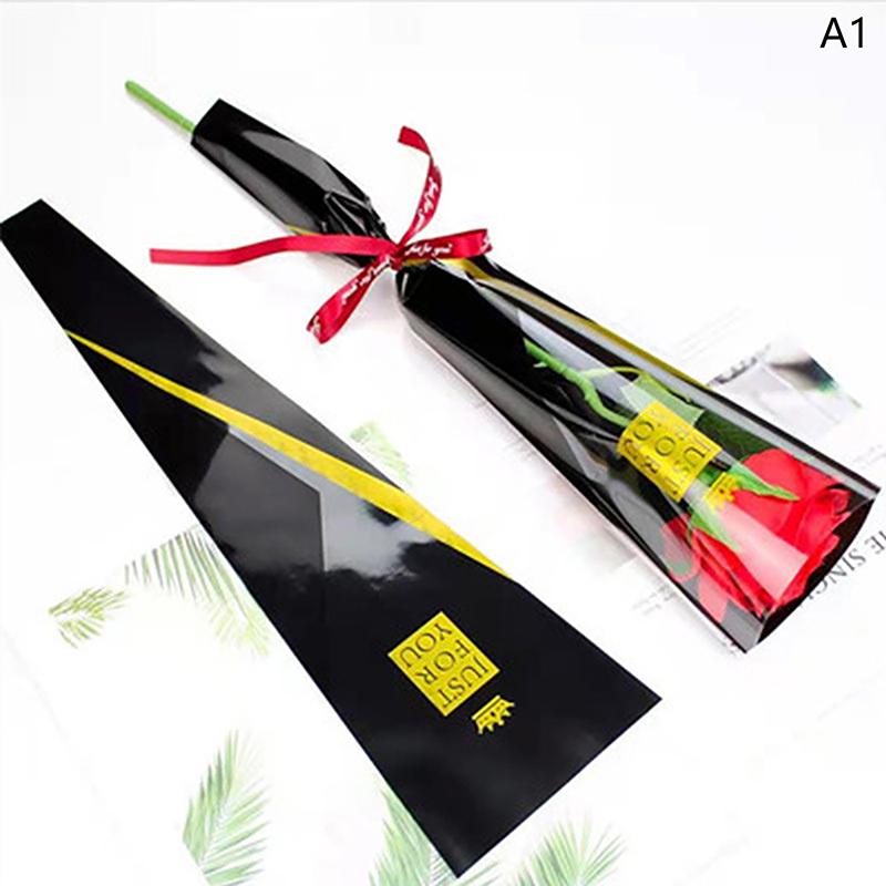50Pcs Single Rose Sleeves Flower Wrapping Bag Bouquet Packaging Bags Clear Cellophane Floral Wrappers For Valentine'S Day