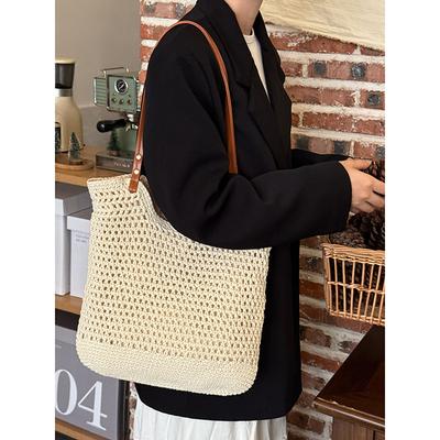 Summer Large-capacity Shoulder Woven Bag 2025 New Hollow Niche Commuter Tote Bag Seaside Vacation Beach Bag