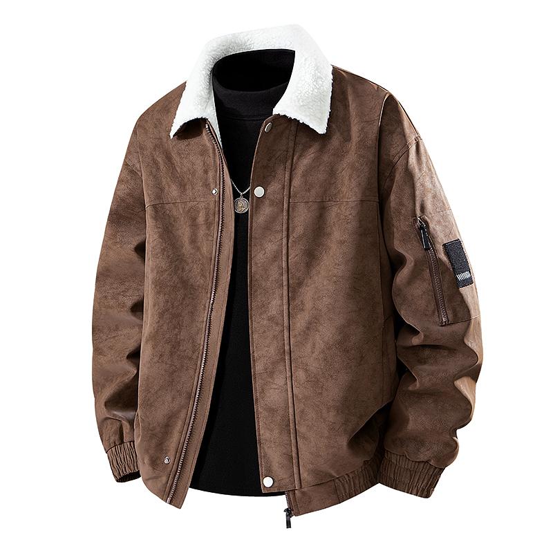 Lamb Fleece Leather Jacket, Men's Fur One-piece Leather Cotton Coat, Lamb Fleece Leather Jacket, Workwear Jacket, Men's Coat