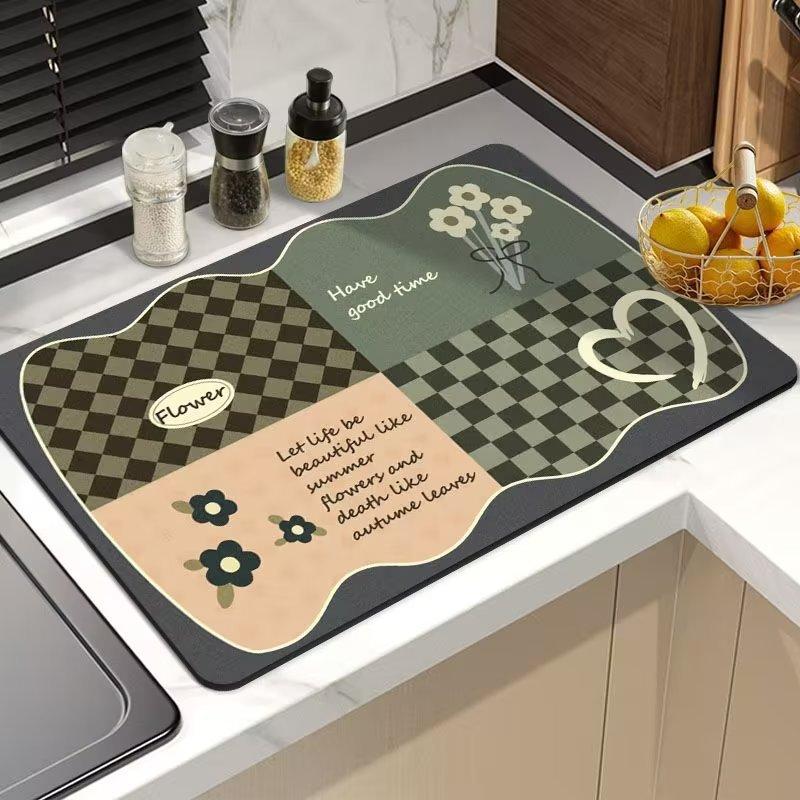 Kitchen Countertop Draining Mat Diatomaceous Earth Water Absorption Foot Mat Bathroom Non-Slip Floor Mat Rubber Soft Mat