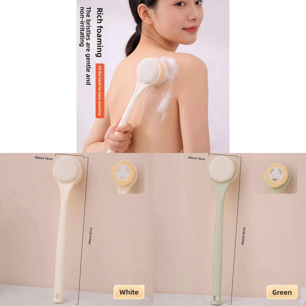 Dualsided Bath Brush With Long Handle For Exfoliation And Body Scrubbing