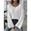 Women Loose Off Shoulder Boat Neck Flare Sleeve Pullover Knit Sweater
