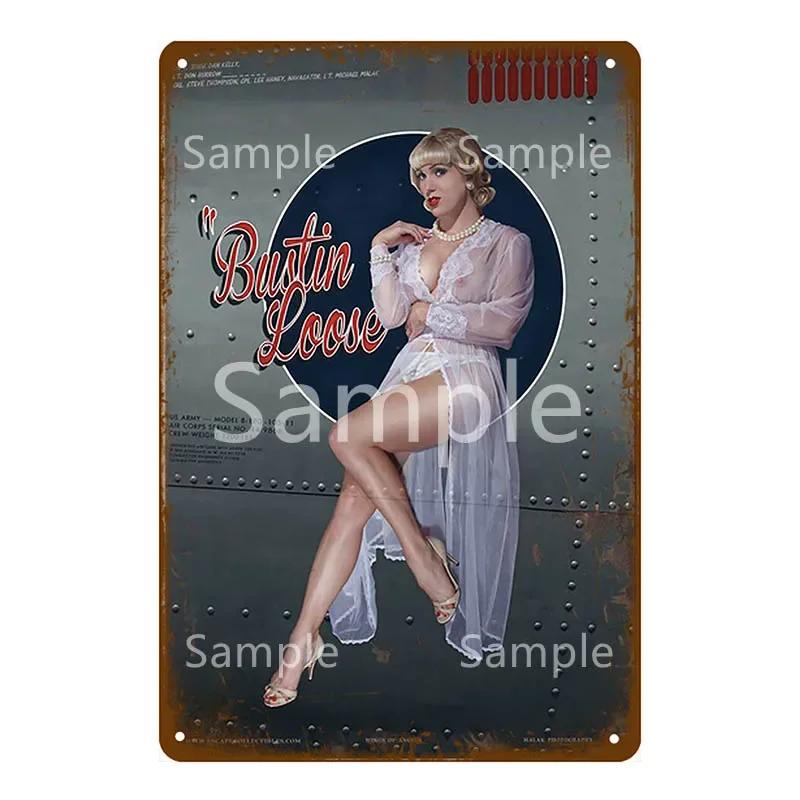 Plakat na ścianę garażu Samochód Pin Up Girl Retro Vintage Dekoracja Metalowy Blaszany Znak Do Jaskini Mężczyzny Sklepu Klubu Baru Dekoracja Ścienna YL078