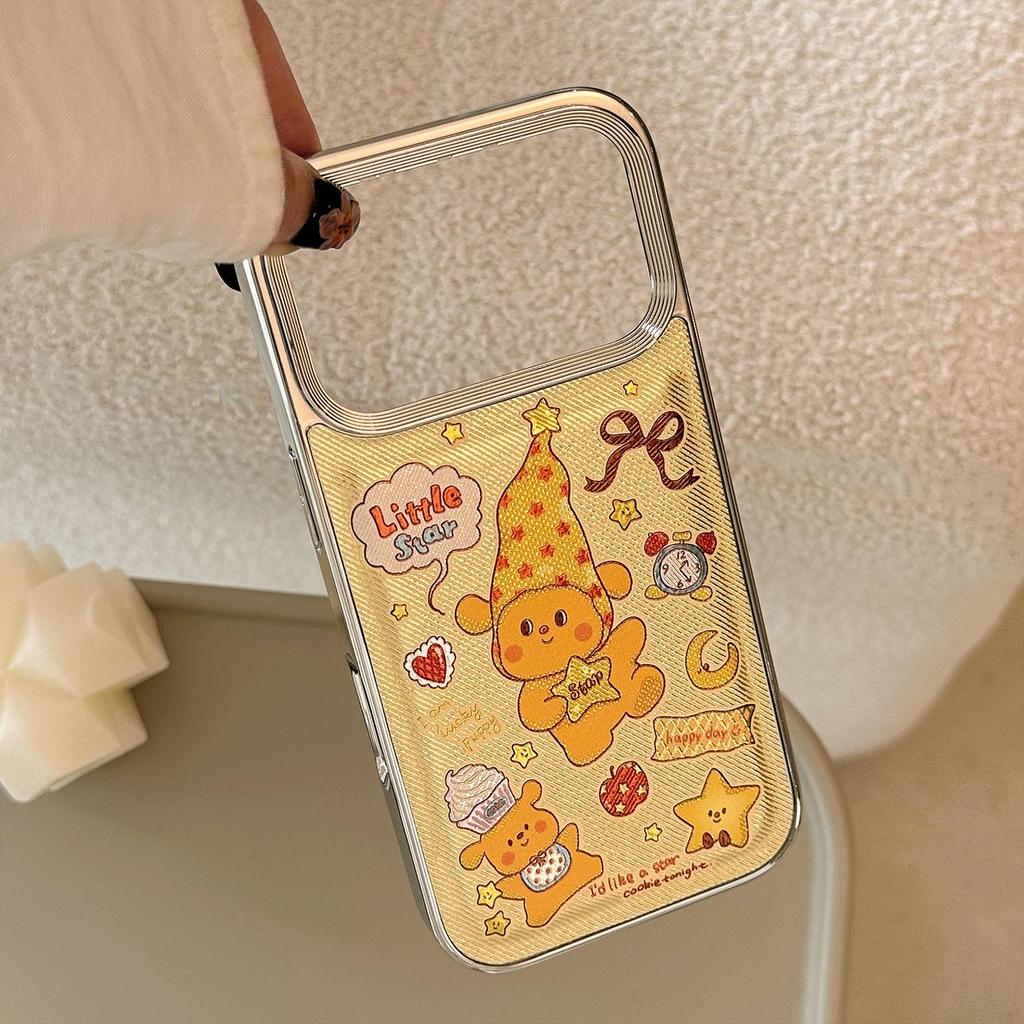 Compatible with Apple 17 Pro Max: Gilded Yellow Stars & Small Dog Cartoon Electroplated Case for iPhone 15/13.