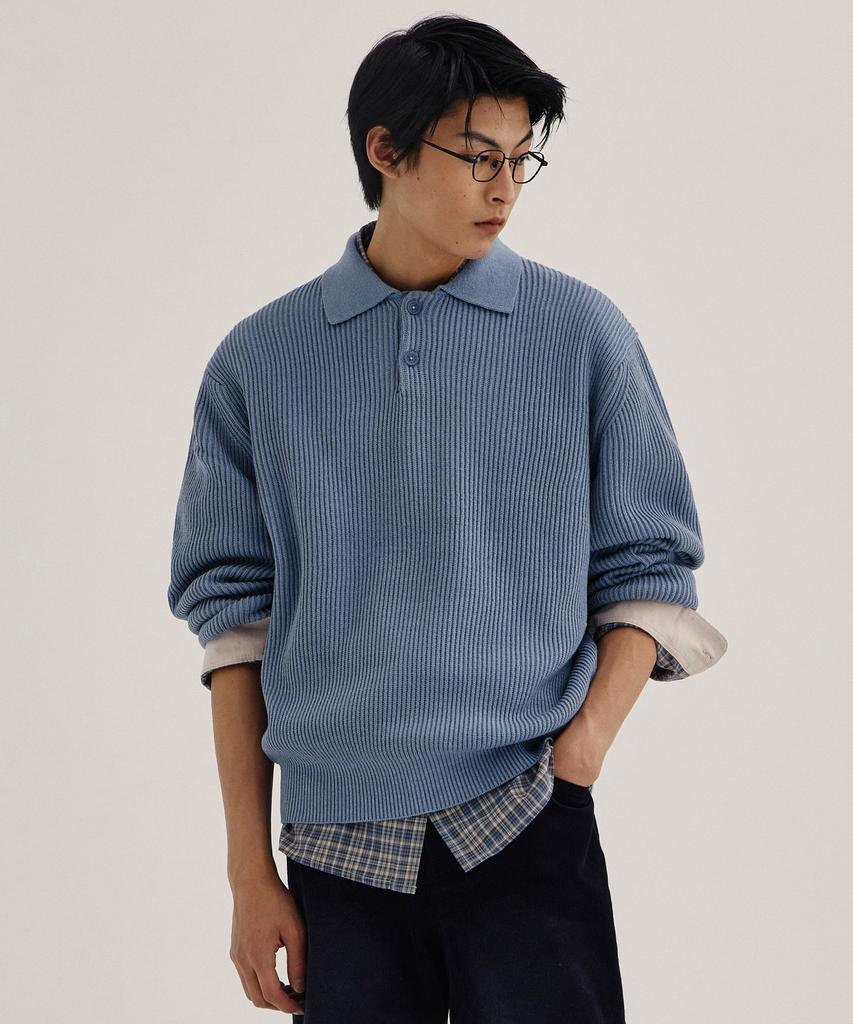KIIMUIR Soft Texture Button Collar Knit_Sky Blue