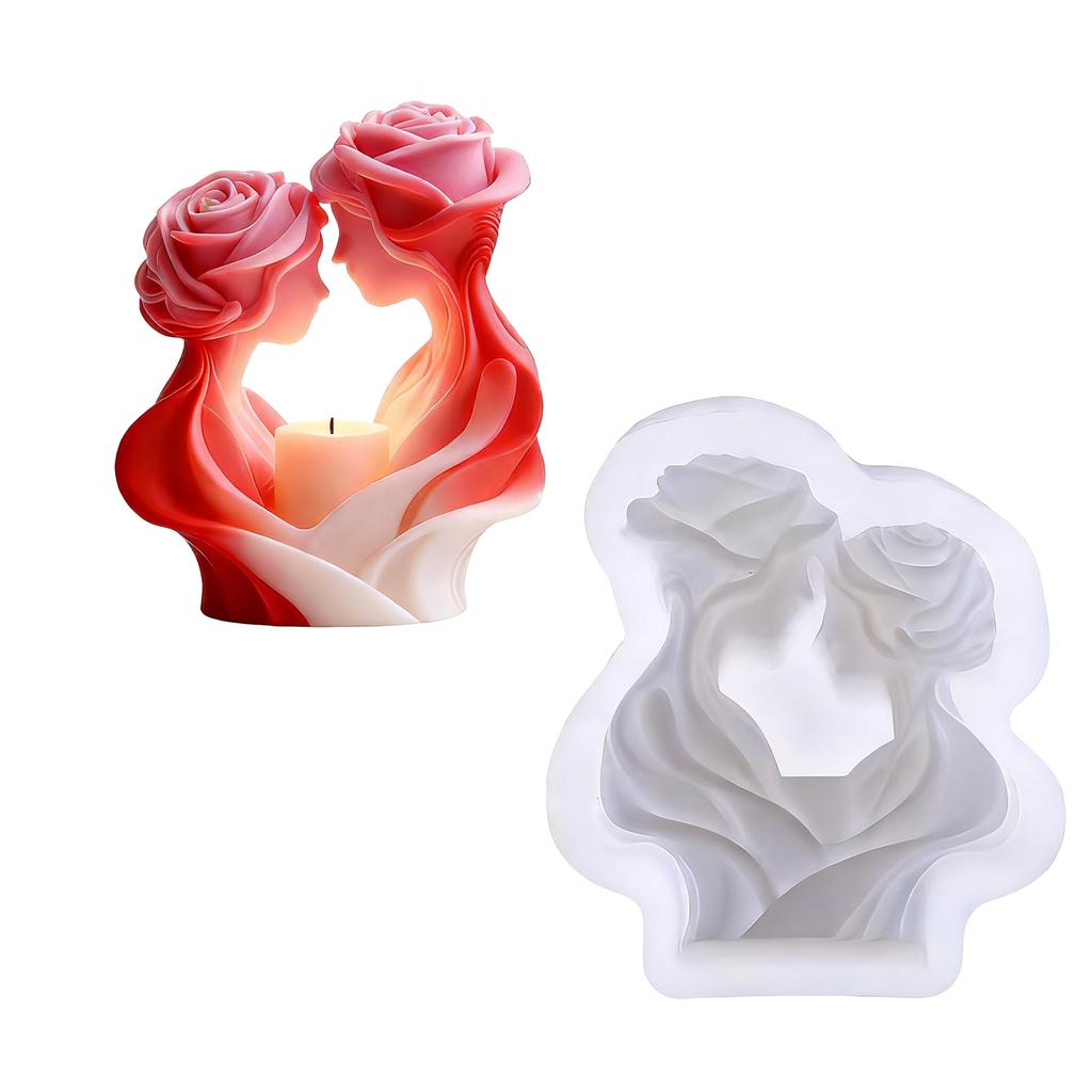 Multipurpose Silicone Mold for DIY Rose Lover Statue Scented Candle Soap Chocolate Crafting Food Grade Safe Nontoxic