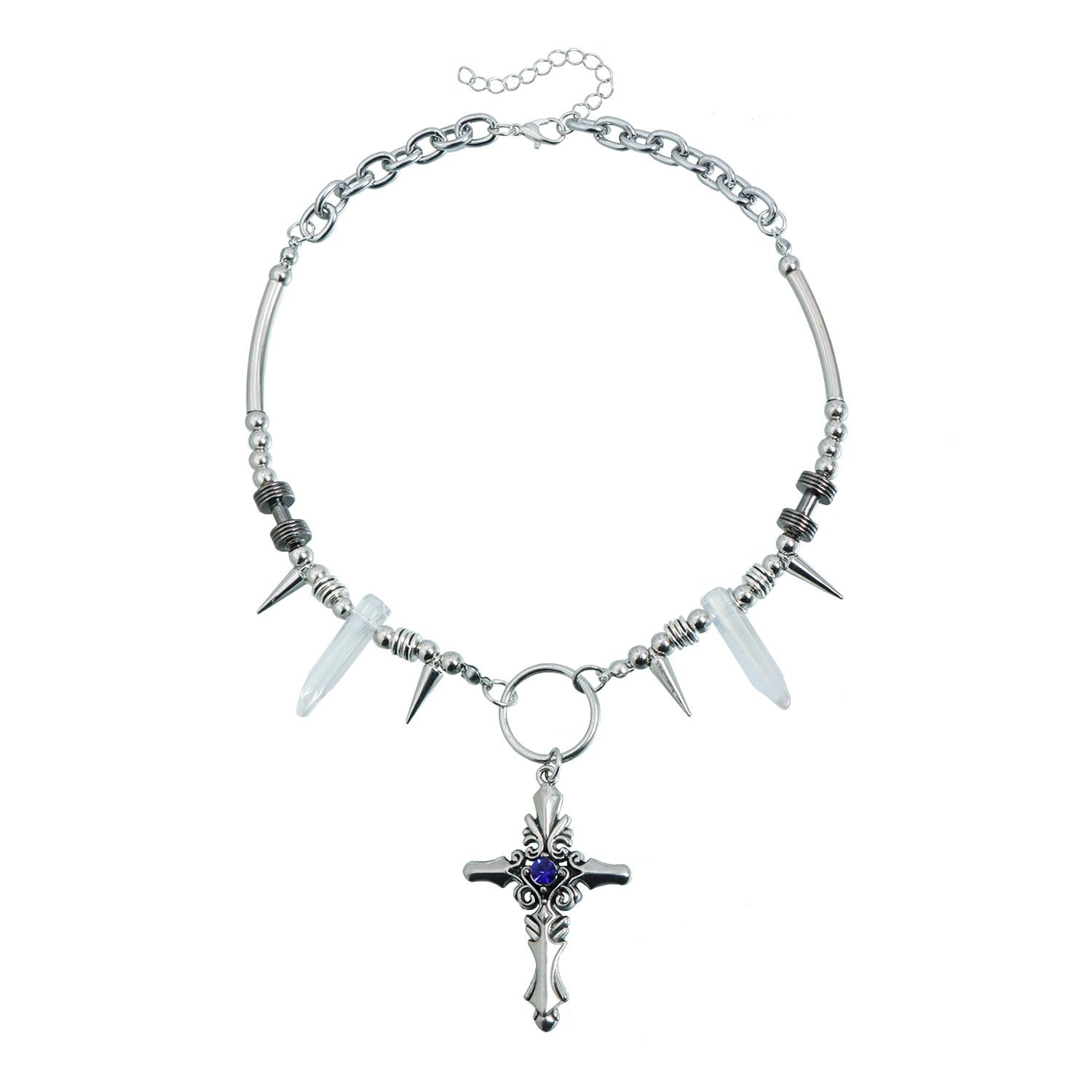 Accessories Dark Punk Style Diamond Cross Necklace ins Personalized Creative Cone Splicing Necklace