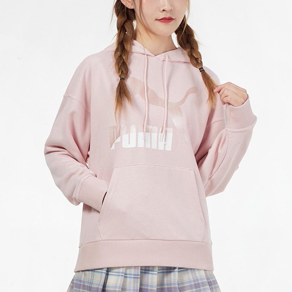 Puma Classics Logo Print Pullover Hoodie Women Hoodies Pink 531385-36