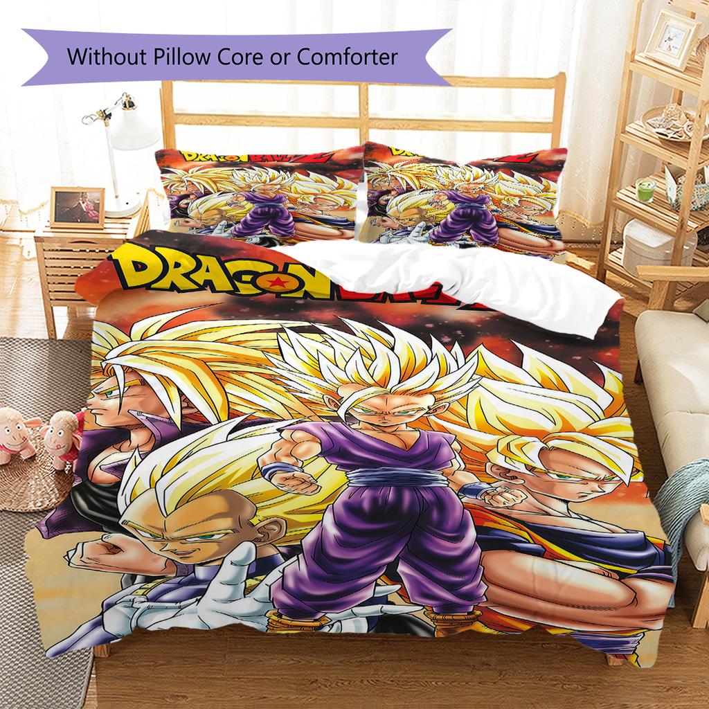 Dragon Ball Z Pattern Bedding,Quilt Set Quilt Cover Pillowcase Home Birthday Gift (1 * Duvet Cover + 2 * Pillowcase, Without Core)