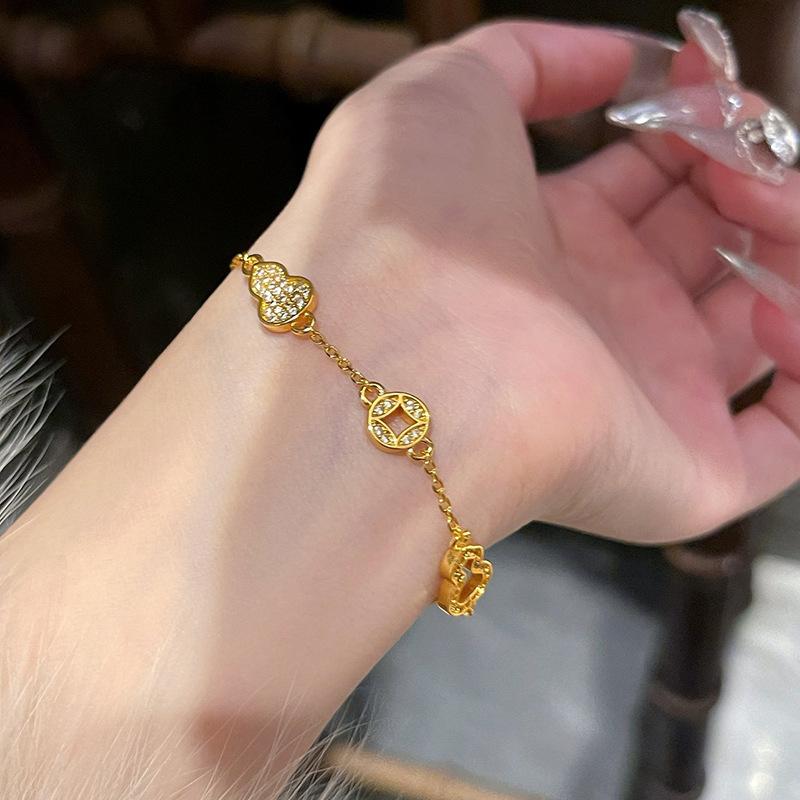 24k new Chinese zircon gourd copper coin bracelet bracelet, fashionable and simple jewelry.