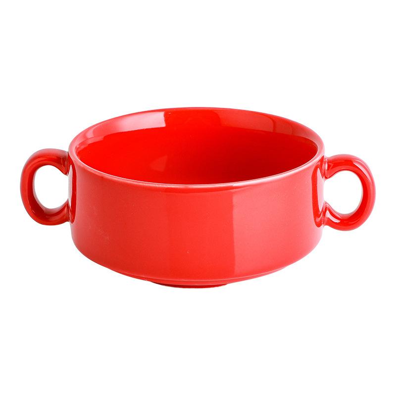 Ceramic Western Soup Cup Binaural Baking Small Bowl Dessert Bowl Bird'S Nest Bowl Tremella Steamed Egg Water-Proof Gift