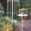 Vintage Distressed Iron Round Outdoor Table, 2-in-1 Flower Pot Stand Side Table, Rustic Patio Balcony Garden Plant Display