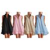 Women's Sleeveless Mini Dress, Half Zipper Stand Collar Ruffle A-line Dress, Summer Casual Flowy Beach Vacation Sundress