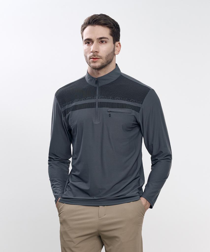 EXTRASPORTY Good Tension Men'S Chest Zipper Pocket Long Sleeve Zip-Up T-Shirt 4 Colors