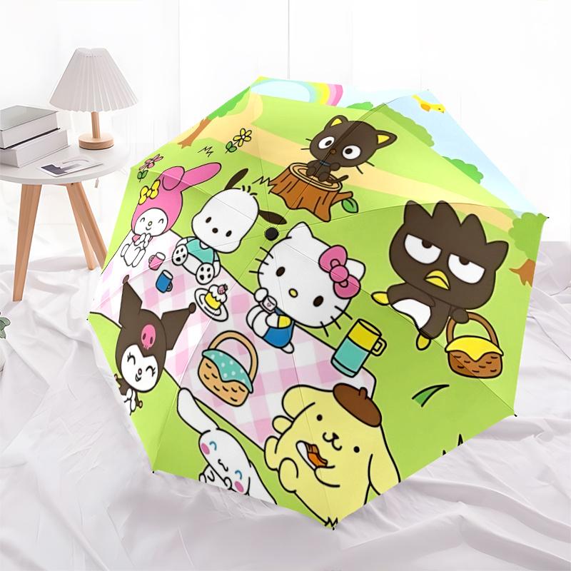 

1pc Hello Kitty & Friends Picnic - Automatic Opening/Closing Umbrella, Portable Tri-Fold Design, 8-Bone Iron Frame Outdoor Umbrella, Festival Gift for