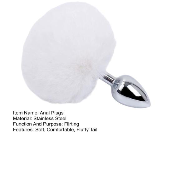 Stainless Steel Anal Plugs with Bunny Tail Tapered Faux Fur Silicone-Free Butt Plugs for Beginners Comfortable
