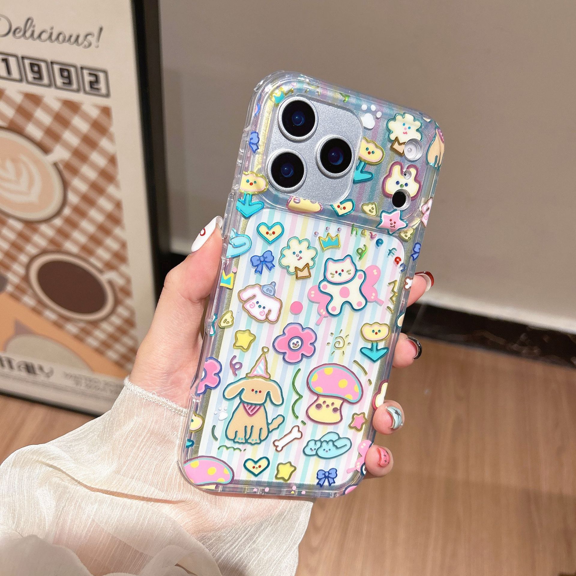 

Прозрачный красочный чехол с граффити и мультяшными животными для Apple 16 iPhone 15 Pro Max New 13/14 17Pro max(without Packagi