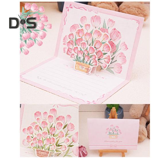 Pop-up blahopřání 3D květinová kytice Ručně vyrobená růže Slunečnice Tulipán Dárková karta ke Dni matek Výročí promoce