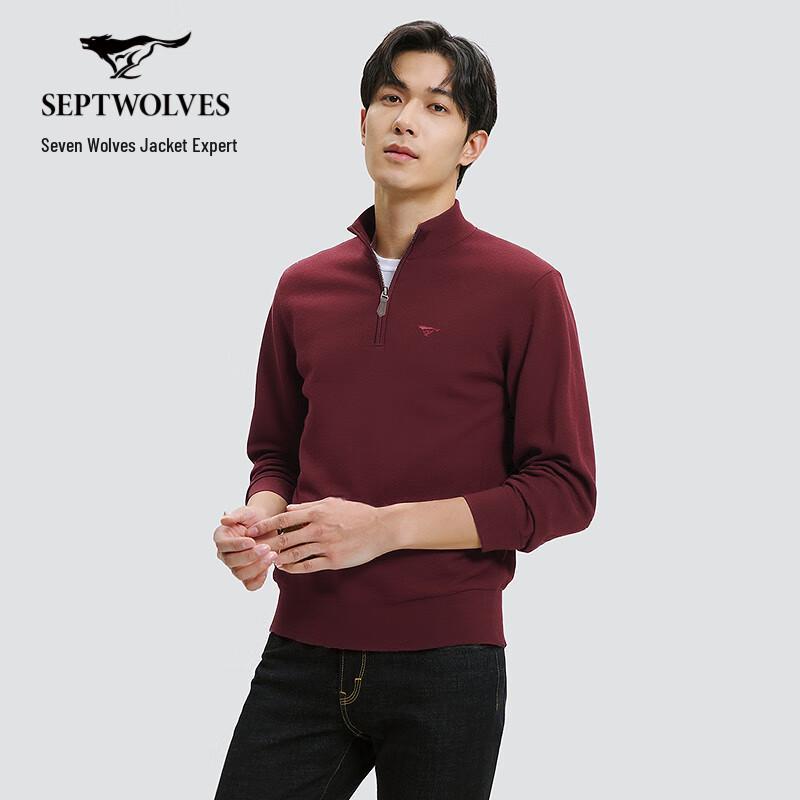 SEPTWOLVES Men's Solid Half-Placket Thick Wool Sweater