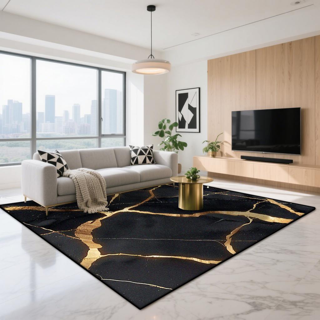 Luxury Black Marble Carpet for Living Room Modern Decoration Lounge Large Area Rugs Short Velvet Bedroom Bedside Floor Mat Soft