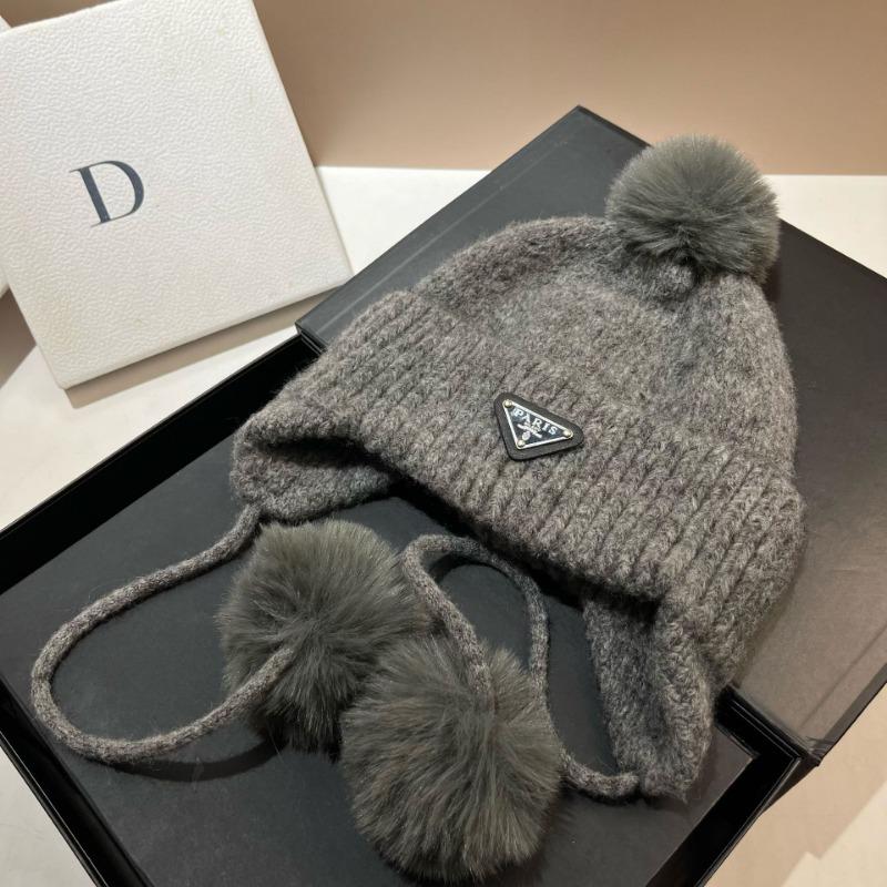 Zimní nový vlněný klobouk, dámská korejská verze sladkého klobouku s bambulí zakrývajícího uši, venkovní teplá pletená čepice ze směsi vlny