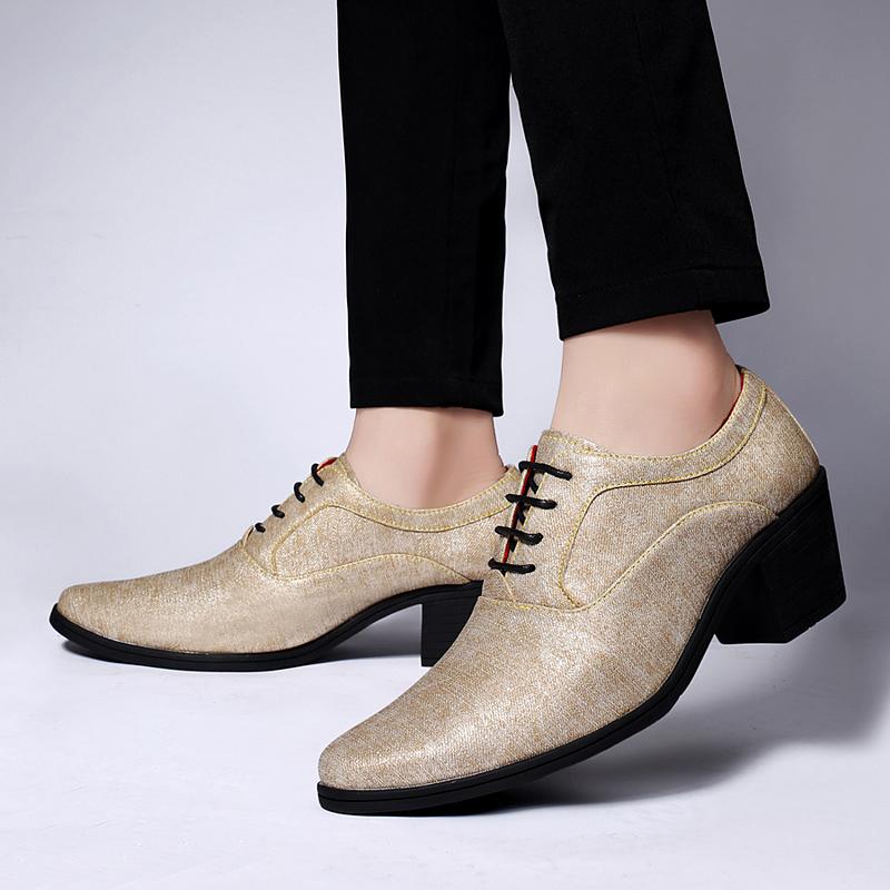 British New Fashion Men's  Pointed White Gold Purple Leather Height Increasing Shoes Moccasins Wedding Prom Homecoming Footwear