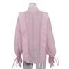Solid See Through Women Shirt Commut Wear Lapel Long Sleeve Single Button Lace Up Female Blouse 2025 Spring Summer Elegant Office Lady Top