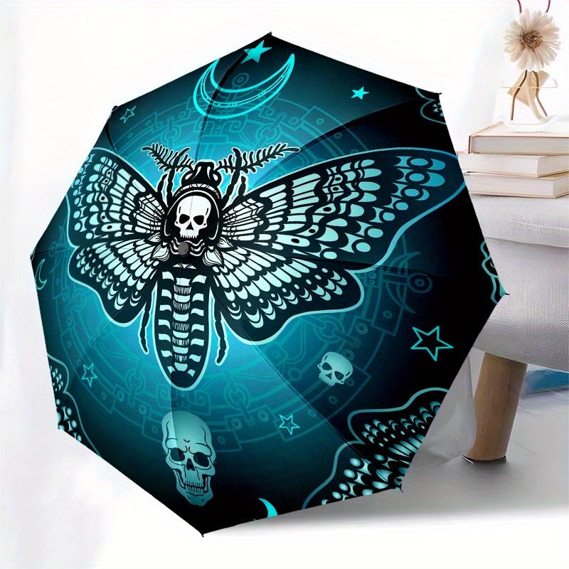 Gothic Moth Skull Umbrella, Portable 3 Fold Compact Umbrella for Men & Women,S184