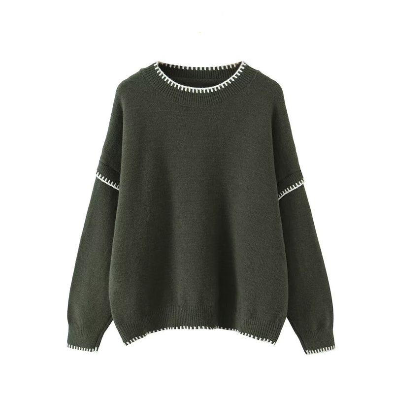 Kaslead New Women clothes Western Style Fashion Loose Contrast Color Pullover Long sleeve Sweater
