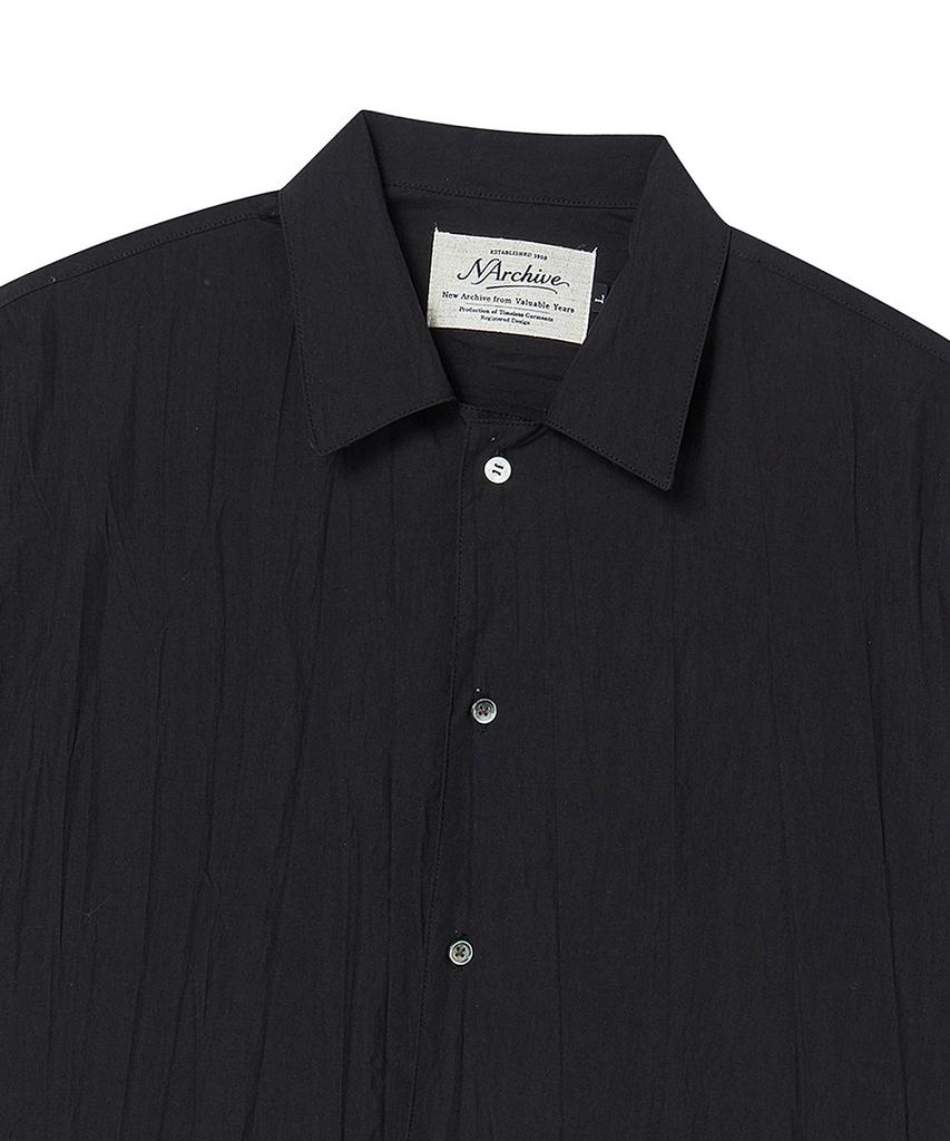 BEYOND CLOSET [Collection Line] Crease Cotton Open Collar Short Sleeve Shirt Black