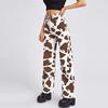 Fashion Women High Waist Loose Pocket Cow Printing Jeans Pants