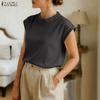 ZANZEA Women Elegant Round Neck Casual Short Sleeve Blouse