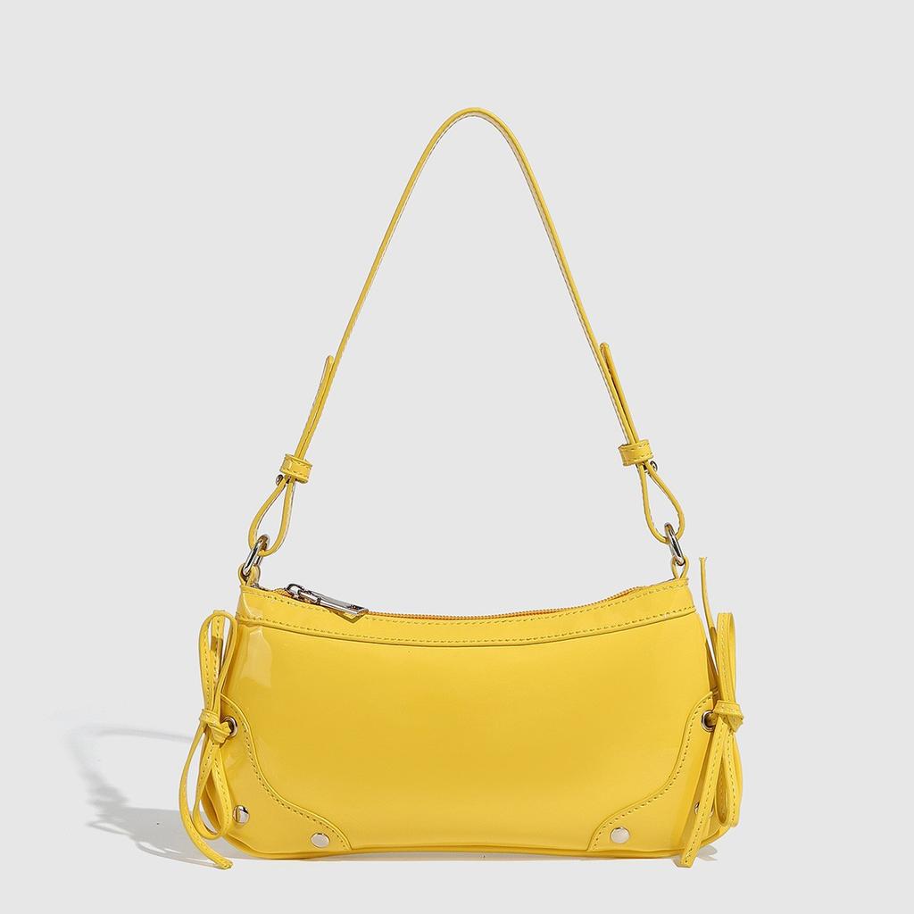 Women Solid Color Double Bow Underarm Bag Mini Square Shoulder Handbag Fashi Purse