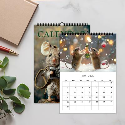 1pc 2026 Wall Calendar, Cute Mouse Design, 12 Unique Patterns, Humorous Daily Planner, Perfect Gift for Birthdays, Christmas