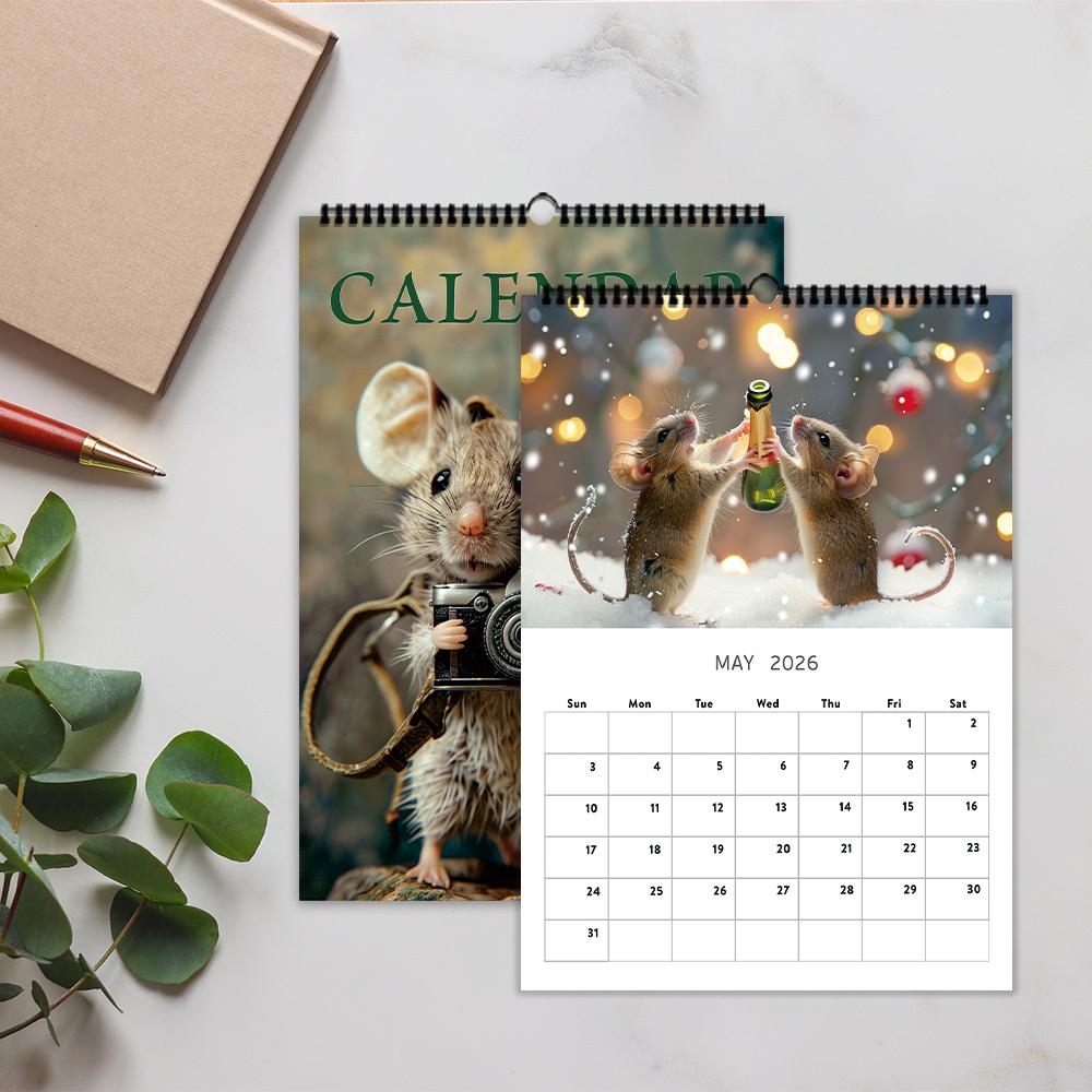 1 st 2026 Väggkalender, Söt Musdesign, 12 Unika Mönster, Humoristisk Daglig Planerare, Perfekt Gåva för Födelsedagar, Jul