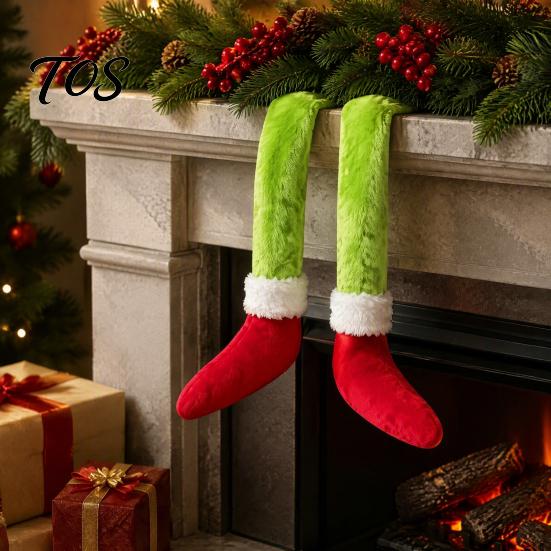 Unique Hanging Christmas Ornaments 2Pcs Green Elf Car Leg Decoration, Plush Long Hair Funny Holiday Mirror Ornament for Home Fireplace Tree