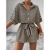 Summer Jumpsuit for Women's Casual Loose Comfortable Outfit Striped Batwing Sleeve Shirt Top+ Shorts Jumpsuit Woman