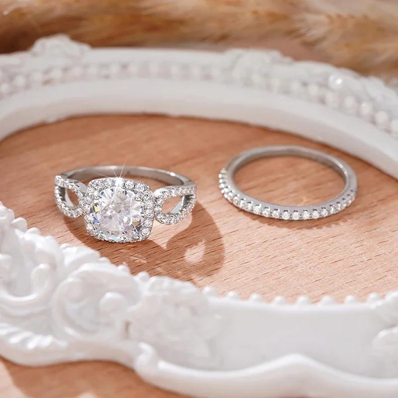 Huitan Fashion Brilliant /Set Rings Female Delicate Eternal Promise Wedding Band Jewelry Graceful Bling Bling Accessories