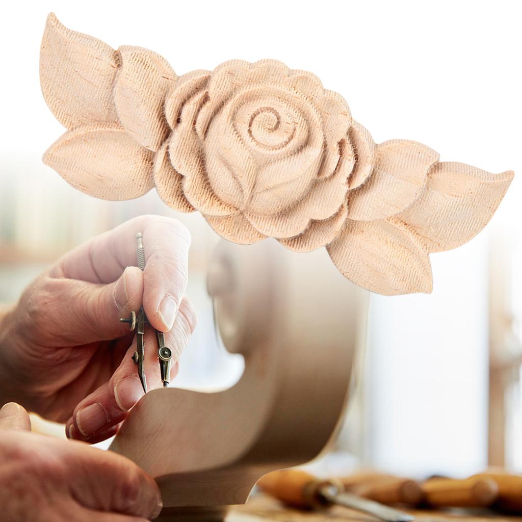D5 4Pcs Flower Wood Carved Corner Onlay Applique Door Cabinet Vintage Style Furniture Decor Home European Style Rose Applique
