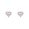 925 Silver Jewelry Pink Crystal Sweet Love Heart Stud Earrings for Women Wedding Party Jewelry For Girls Friend Gift