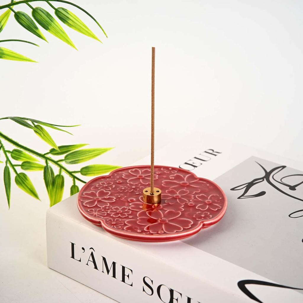 Cherry Blossom Ceramic Incense Holder - Flower-Shaped Multi-Color Stand