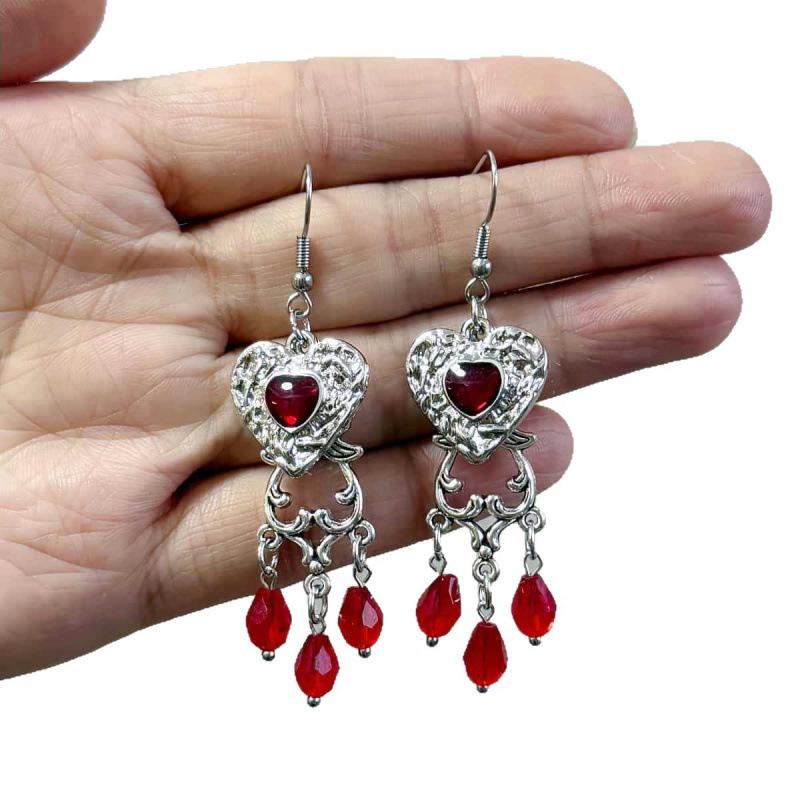 Red Heart Gothic Punk Earrings - European & American Retro Style