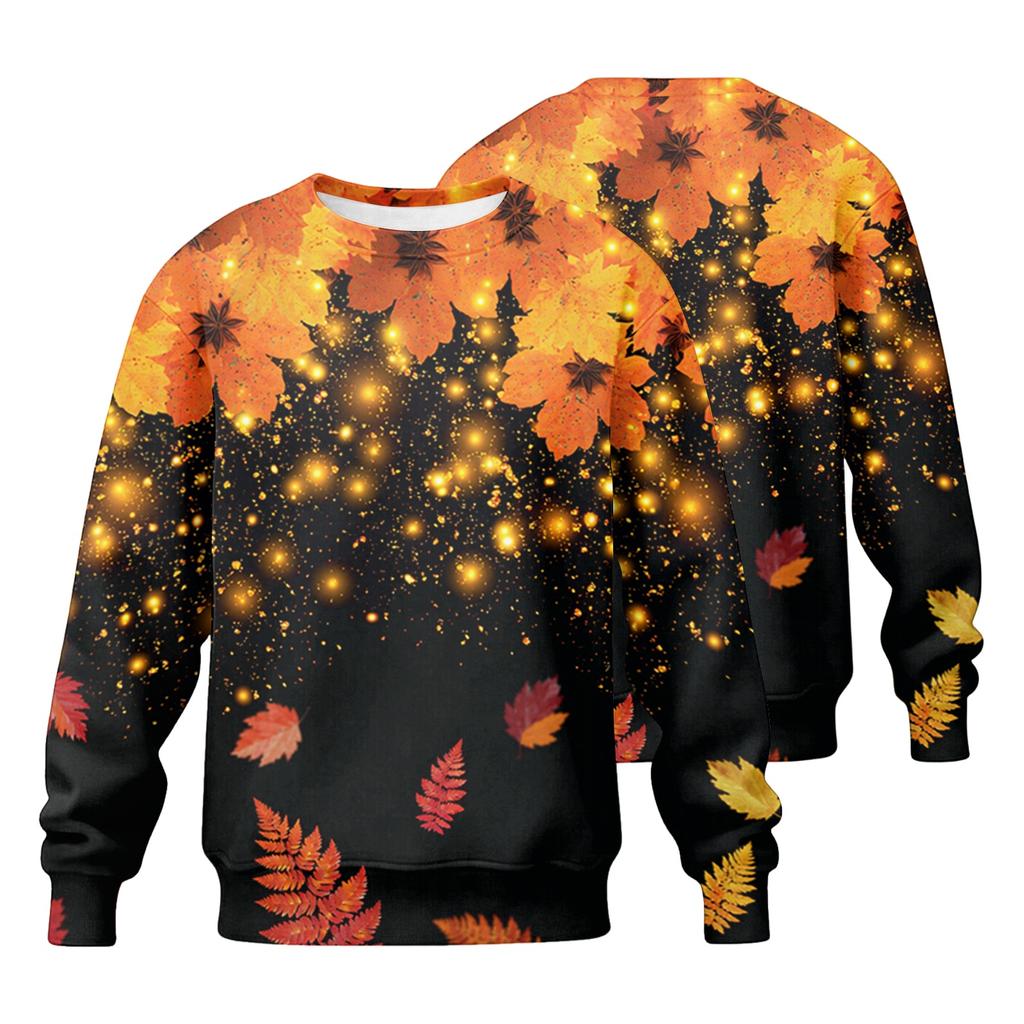 Men's Casual Loose Fit Round Neck Printed Long Sleeve Shirt