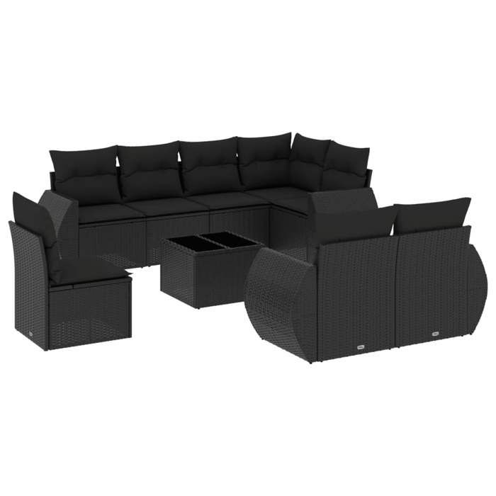 VidaXL Garden Lounge Set with Cushions 9 Pcs, Patio Sofas, Patio Furniture Set, Outdoor Furniture, Black 3221644