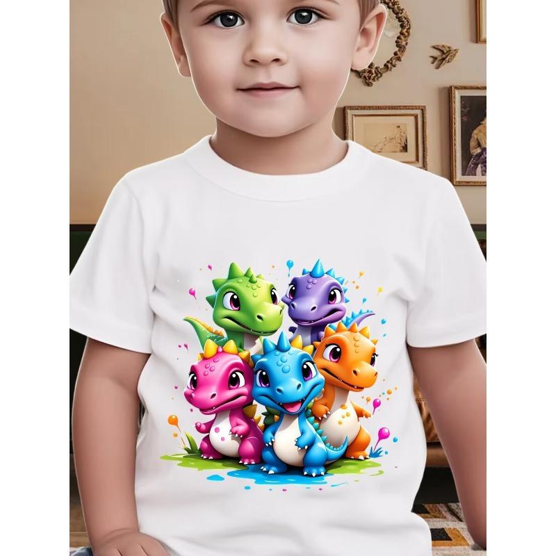 European Sizes Fashionable Short-Sleeve T-Shirt for Boys Featuring Cute Dinosaur Designs, Perfect for Casual Wear