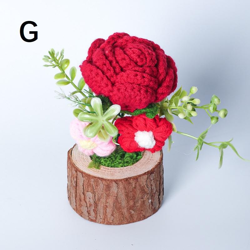 Handmade Crochet Flowers Potted Ornament Car Center Console Decor Cartoon Knitting Flowers Potted Diy Decoration Accessories