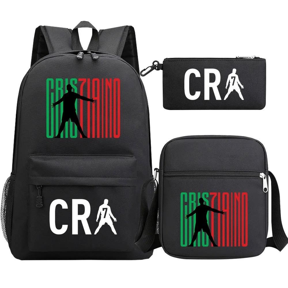 Primary And Secondary School Students Schoolbag Three-Piece Football Player Star Peripheral Printing Children'S Backpack