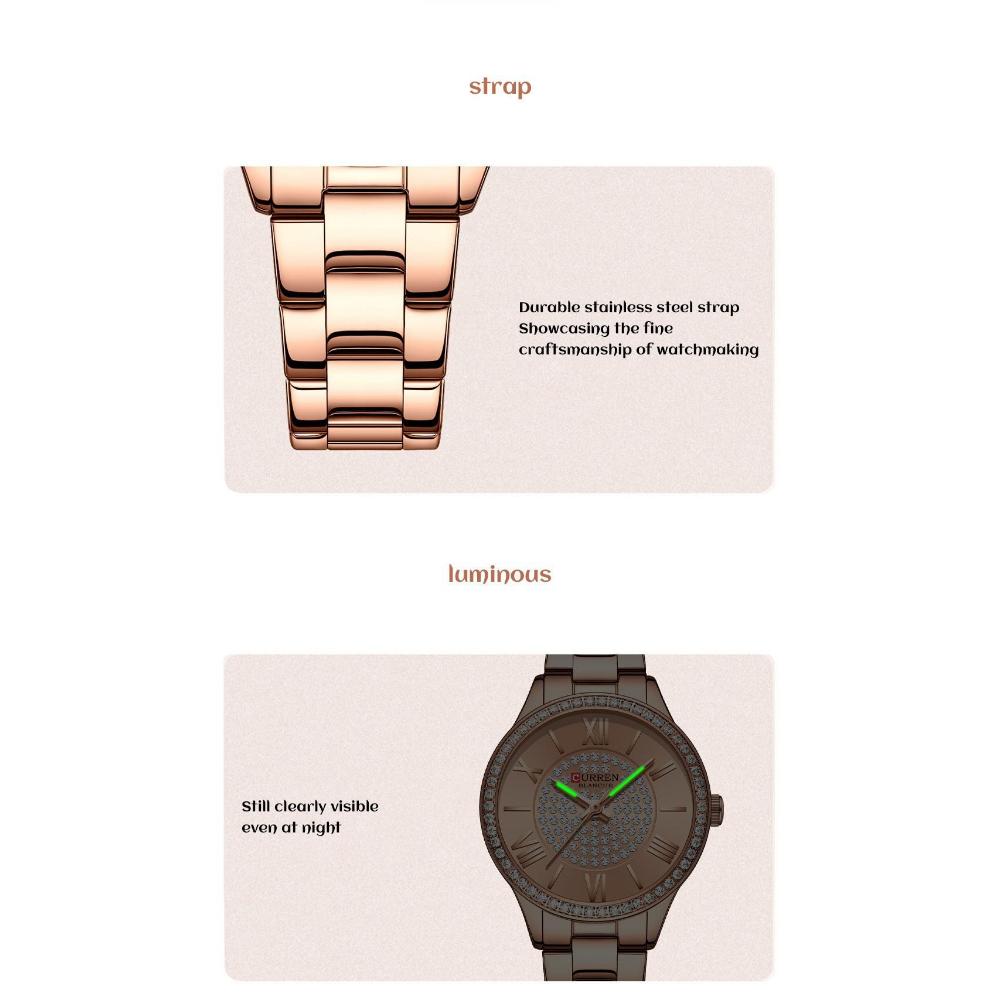 CURREN Fashion Women Gold Watches Luxury Diamond Dial Ladies Wristwatch Stainless Steel Bracelet Waterproof Luminous Classic Female Clock