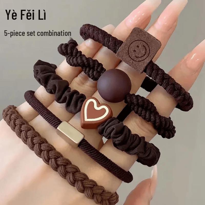 Yefeili Korean Style 5-Piece Elastic Hair Ties 1 Set (5 Pcs)