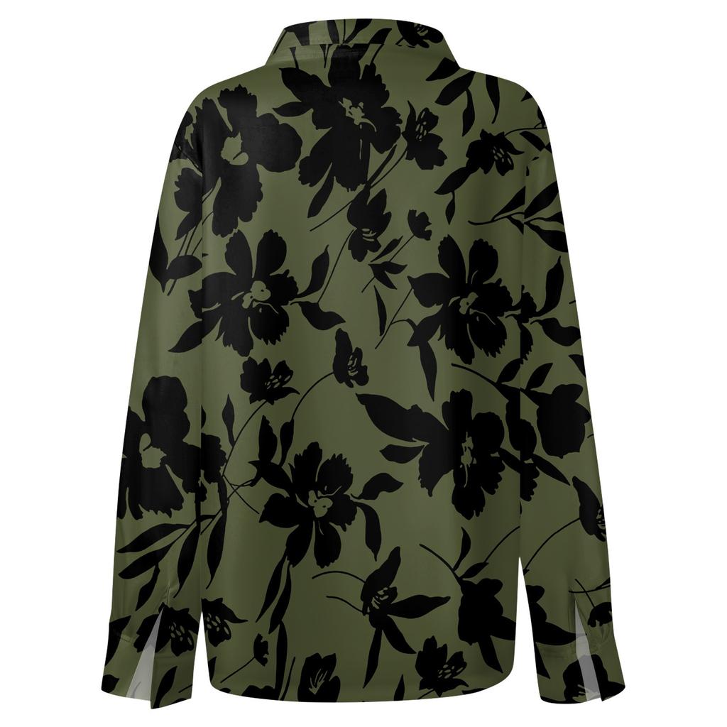 Dámská košile s knoflíky s květinovým potiskem, ležérní top s dlouhým rukávem a klasickým límečkem